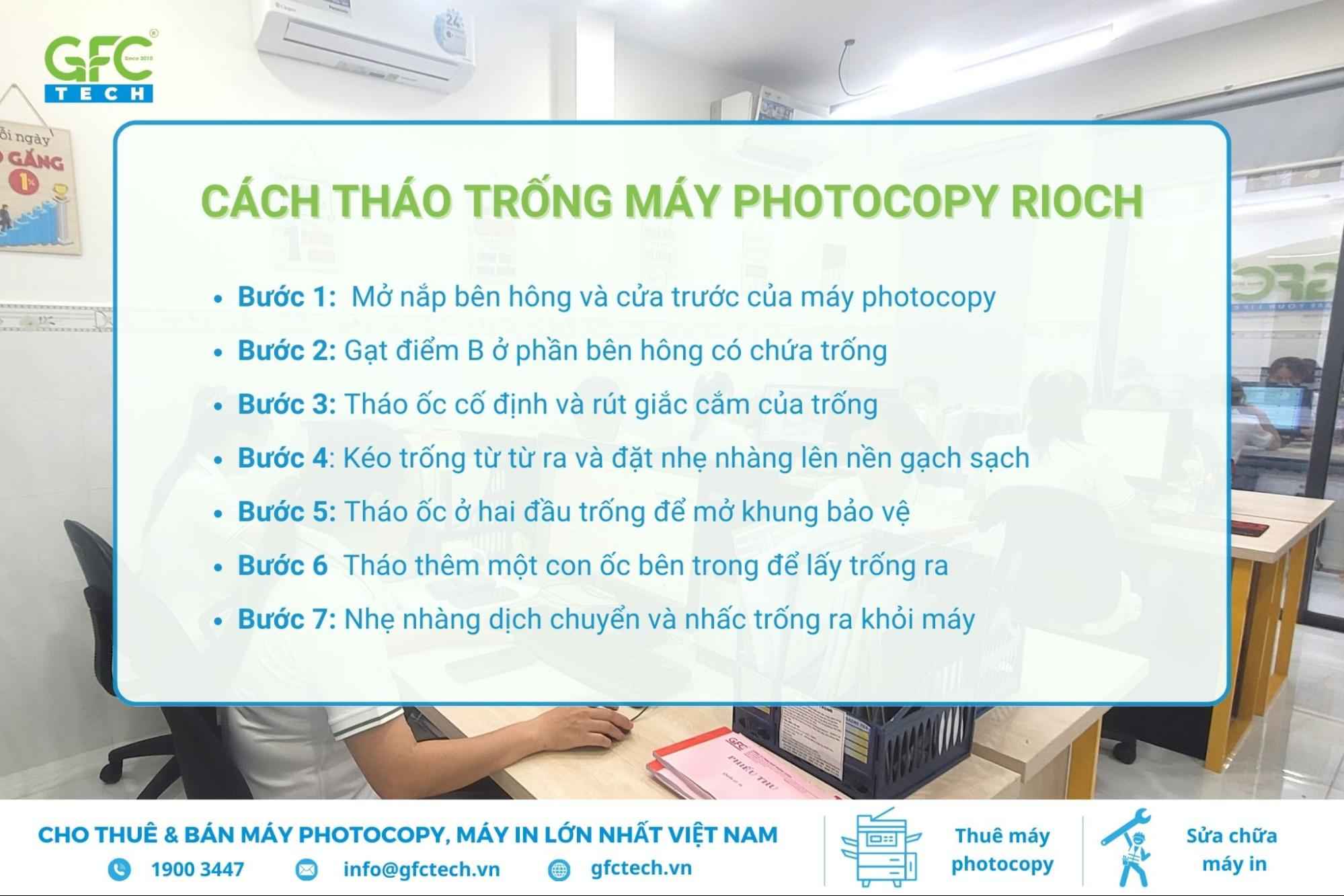 cách tháo trống máy photocopy Rioch